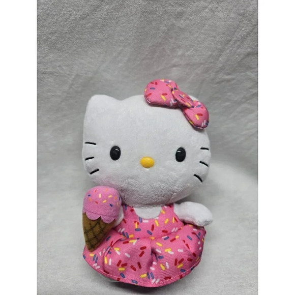 Ty Sanrio Hello Kitty Plush Stuffed Animal 6 Inch Ice Cream Pink Dress Sprinkles - Picture 9 of 9